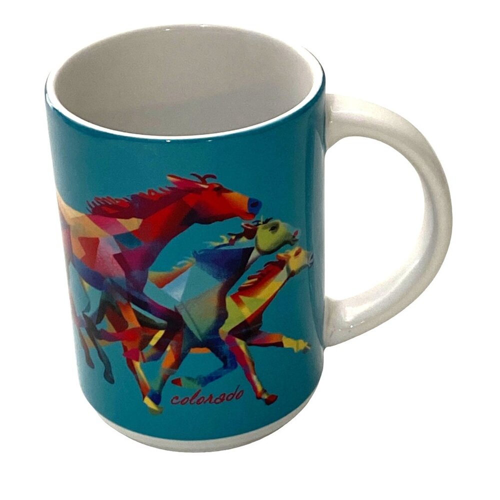 Colorado Modern Art Horses Mug Equine‎ Made in Thailand Two Tone Coffee Cup Gift